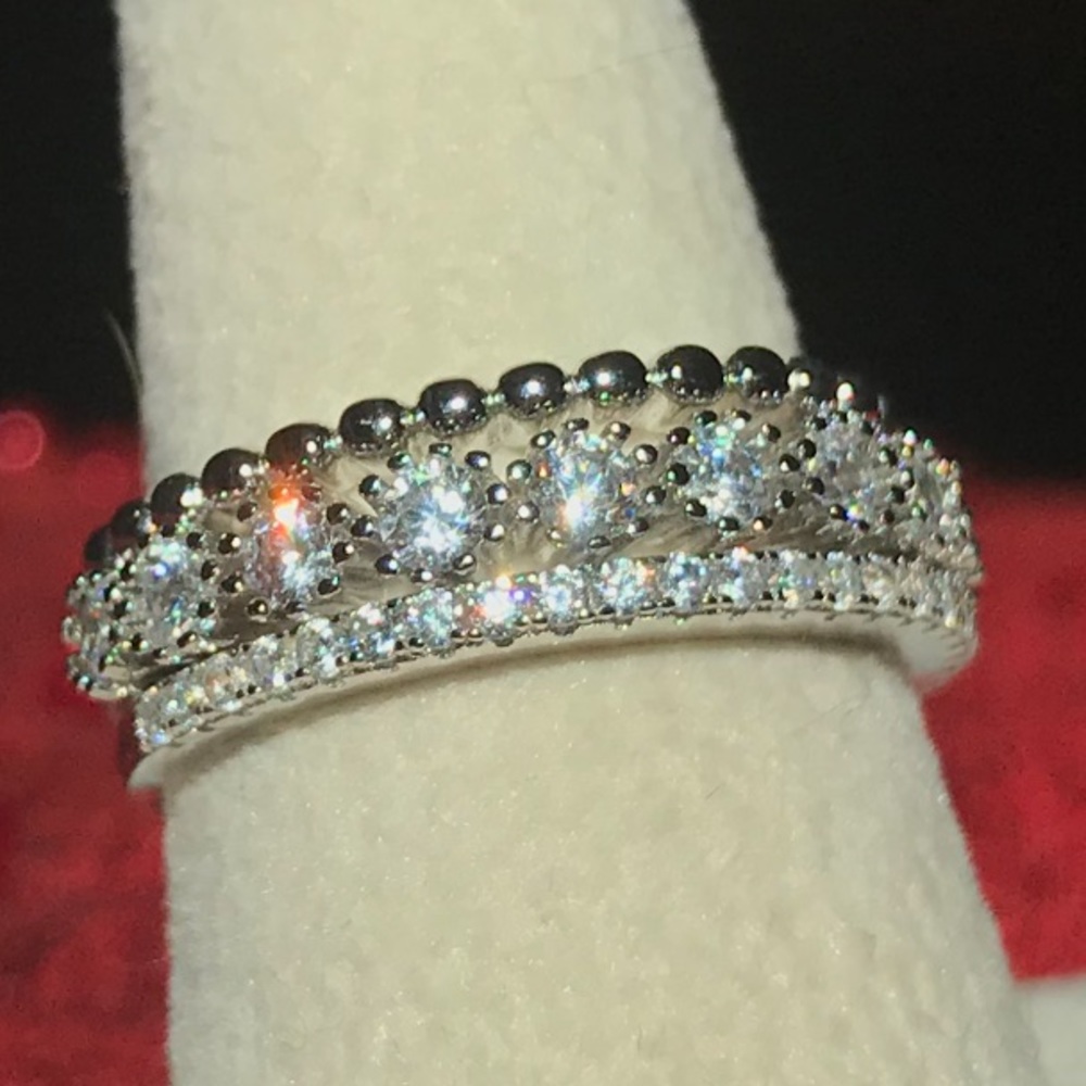 Unique Stack Ring Set, Sterling Silver & Cz - image 6